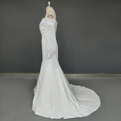 Matt Soft Satin Mermaid Wedding Dresses Off The Shoulder Puff Sleeve Bride Dress Elegant Classic Real Wedding Gowns