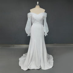 Matt Soft Satin Mermaid Wedding Dresses Off The Shoulder Puff Sleeve Bride Dress Elegant Classic Real Wedding Gowns