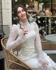 Abiti da sposa formali di pizzo delicati Abiti lunghi bottoni al collo alto abiti da sposa abiti da sposa da sposa da sposa