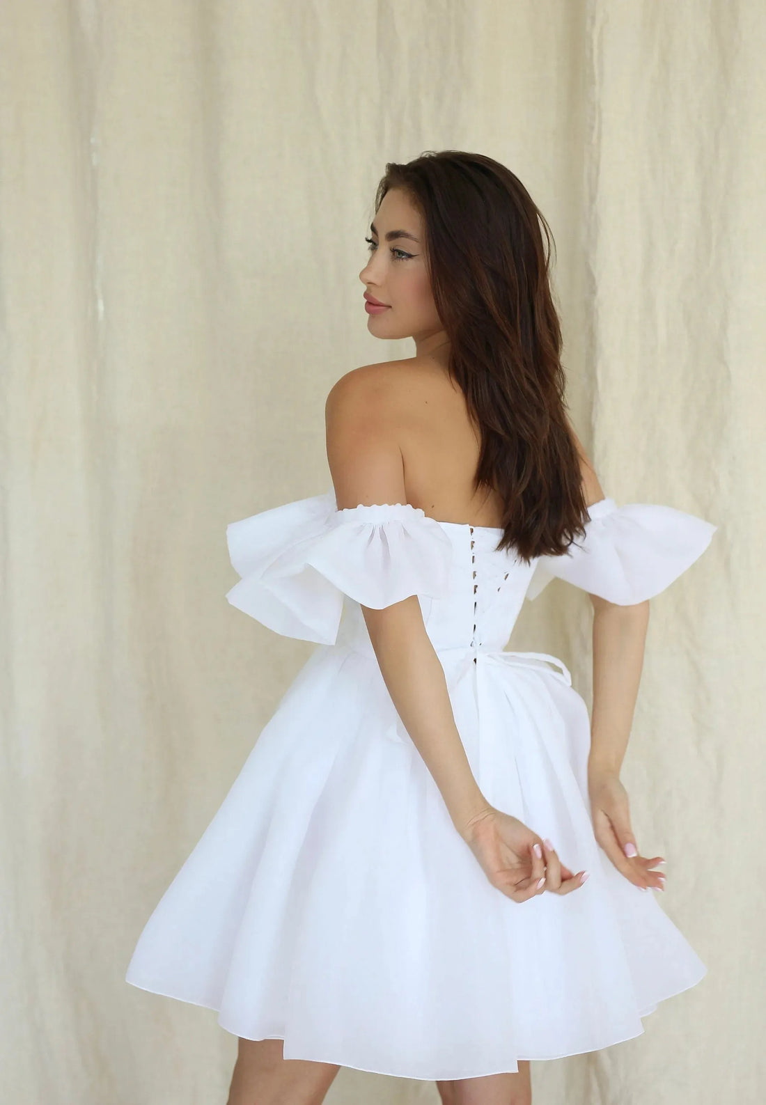 Ruffles Spaghetti Straps Mini Short Bridal Dress Lace Up Back Simple Sleeveless Above Knee Length Wedding Gown wedding dresses Ivory Short Wedding Dress