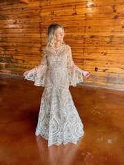 Vestido de novia de dos piezas con encaje y mangas largas de murciélago, envío directo, talla grande, hecho a medida, estilo sirena, rústico, espalda abierta, estilo bohemio 