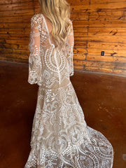 Vestido de novia de dos piezas con encaje y mangas largas de murciélago, envío directo, talla grande, hecho a medida, estilo sirena, rústico, espalda abierta, estilo bohemio 