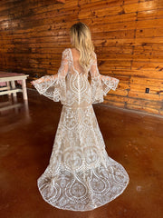 Vestido de novia de dos piezas con encaje y mangas largas de murciélago, envío directo, talla grande, hecho a medida, estilo sirena, rústico, espalda abierta, estilo bohemio 