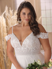 Elegante vestido de novia de talla grande con corte en A para mujer, espalda abierta, encaje blanco, hombros descubiertos, vestido de novia con escote en forma de corazón, vestidos de novia 