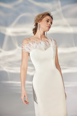 Feather Wedding Dress Court Train sirena Simple Bow Vestido de novi Gonna in raso Princessdress Abito da sposa