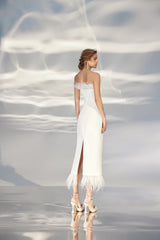 Feather Wedding Dress Court Train sirena Simple Bow Vestido de novi Gonna in raso Princessdress Abito da sposa