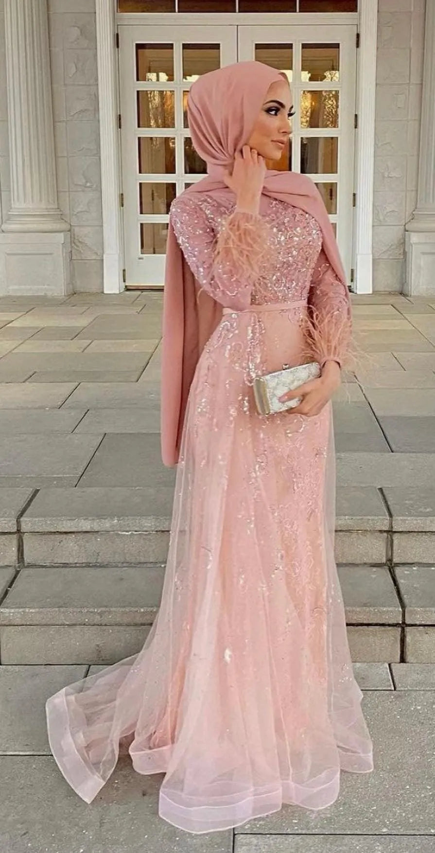 dress muslimah elegan Elegant Dress Muslimah Elegant Muslim Evening Dress Long Sleeves Appliques Special Occasion Party Dress Fg6679