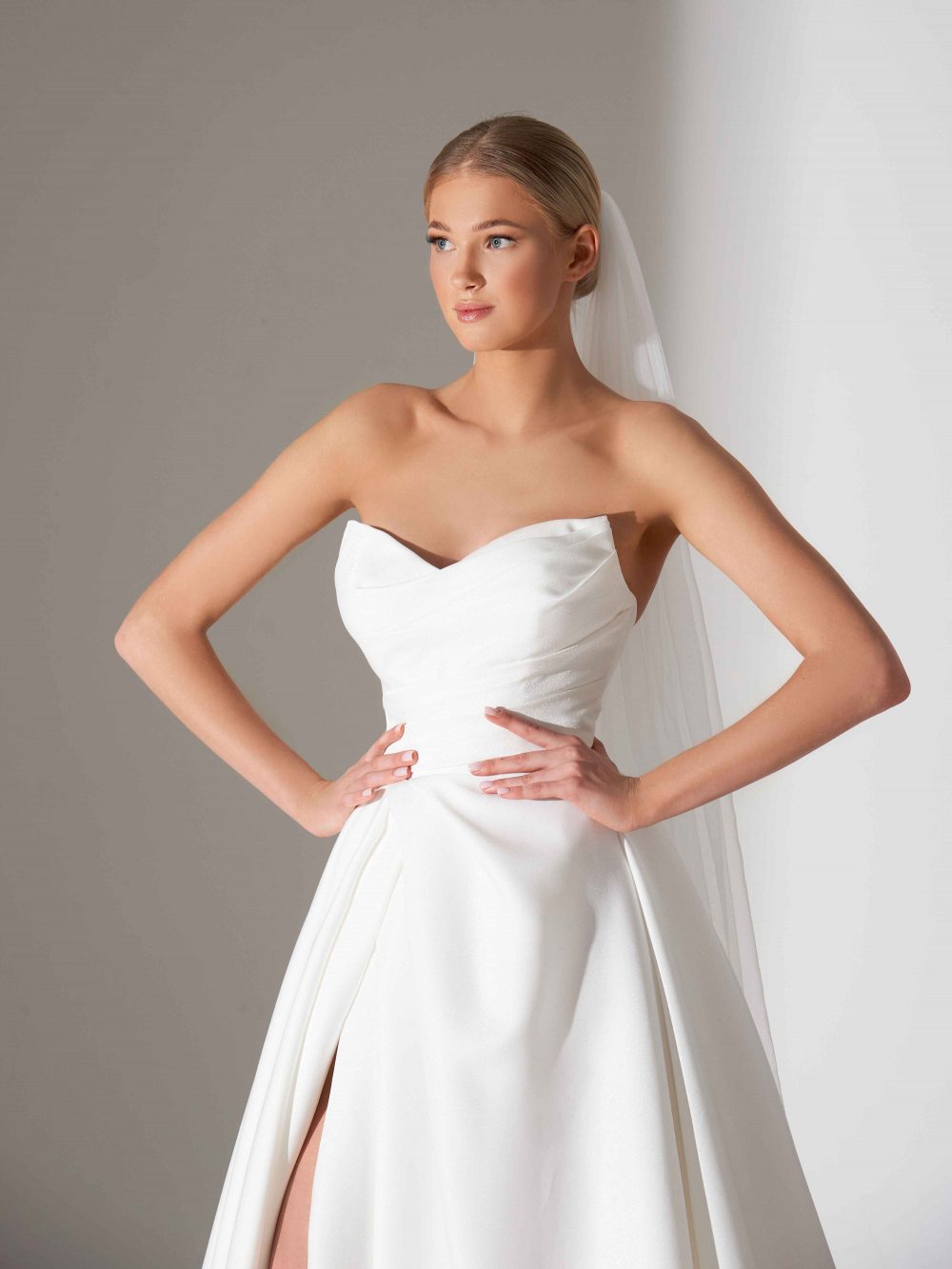 Vestido de novia de satén de talla grande, sencillo, con abertura lateral, elegante, para novia 