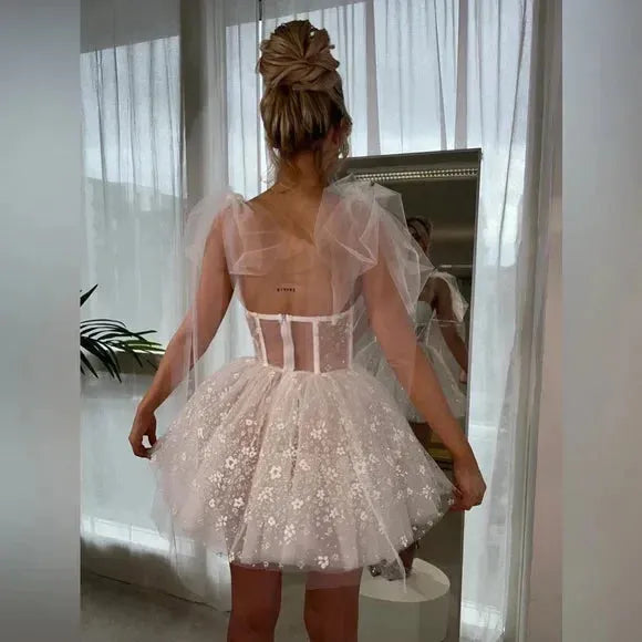 Mini Bridals Dresses Sweetheart Flowers Tulle Boning Corset Short Wedding Party Dresses for Women Cocktail Gowns wedding dresses Custom colors Short Wedding Dress