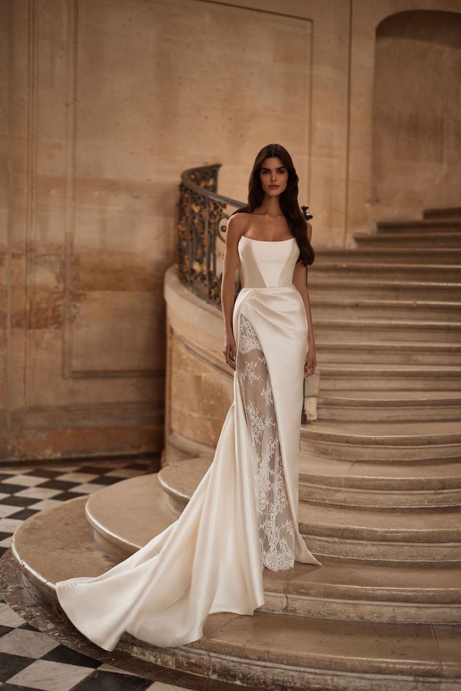 Abito chic Mikado con un sottoinstonca in pizzo cantilly moderno abito da sposa in raso moderno abito da sposa principessa court ad fiocco abito da sposa vestido de nolia sirenaid