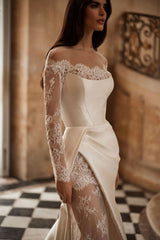 Abito chic Mikado con un sottoinstonca in pizzo cantilly moderno abito da sposa in raso moderno abito da sposa principessa court ad fiocco abito da sposa vestido de nolia sirenaid