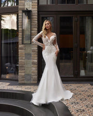 Abiti da sposa sirena in pizzo Mlassa lunga V Mlaia Vernello Elegante abito da sposa Abito da sposa Vestido De Noiva