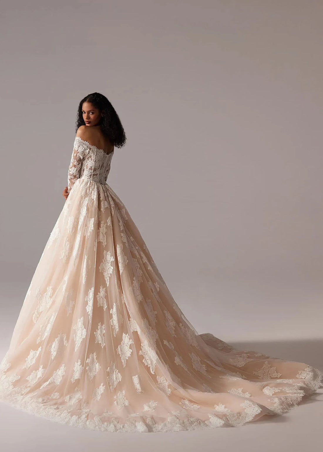 romantic long sleeve a line wedding dress gorgeous appliques sweep train lace princess bridal gown