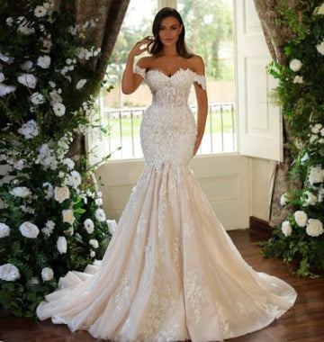 3d Flower Applique Litter Mermaid Wedding Dresses For Woman Cap Sleeve Princess Bridal Gown Lace Up Lace-up Dress Robe 2024