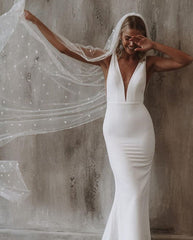 Élégant robe de mariée de sirène Femme 2024 V-col