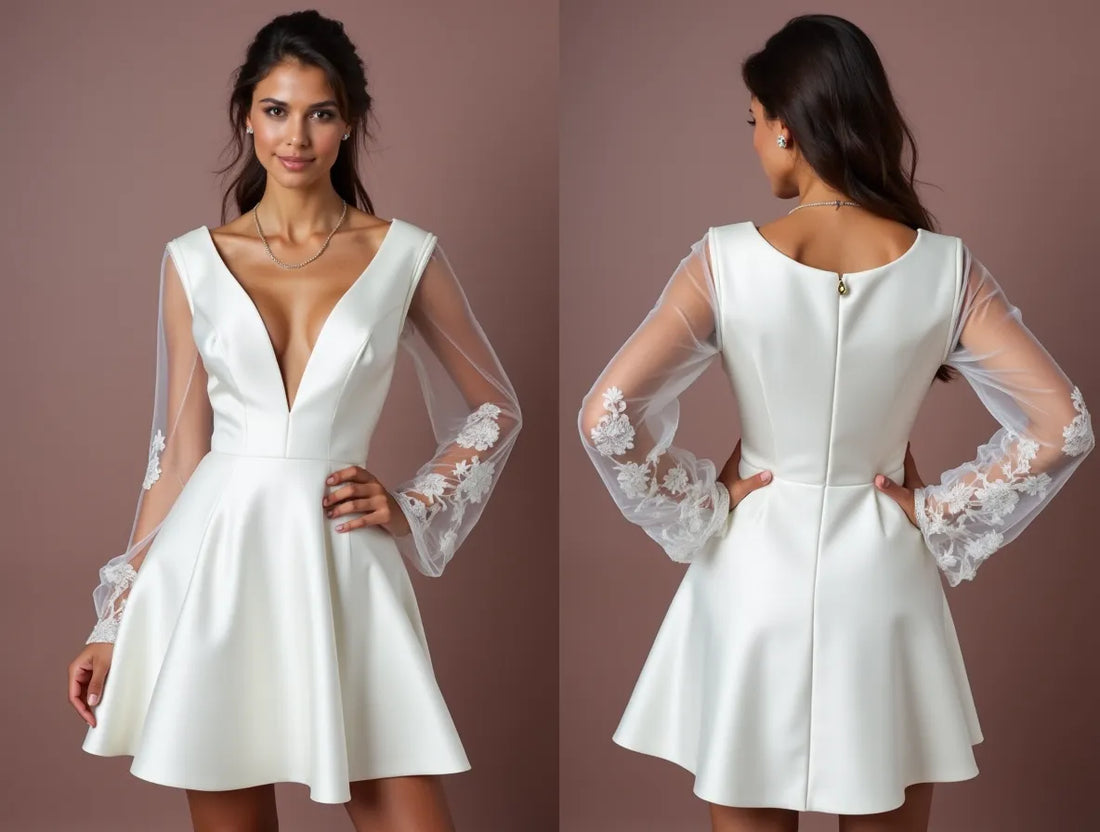 Mini Short Wedding Dress with Elegant Details for a Glamorous Look