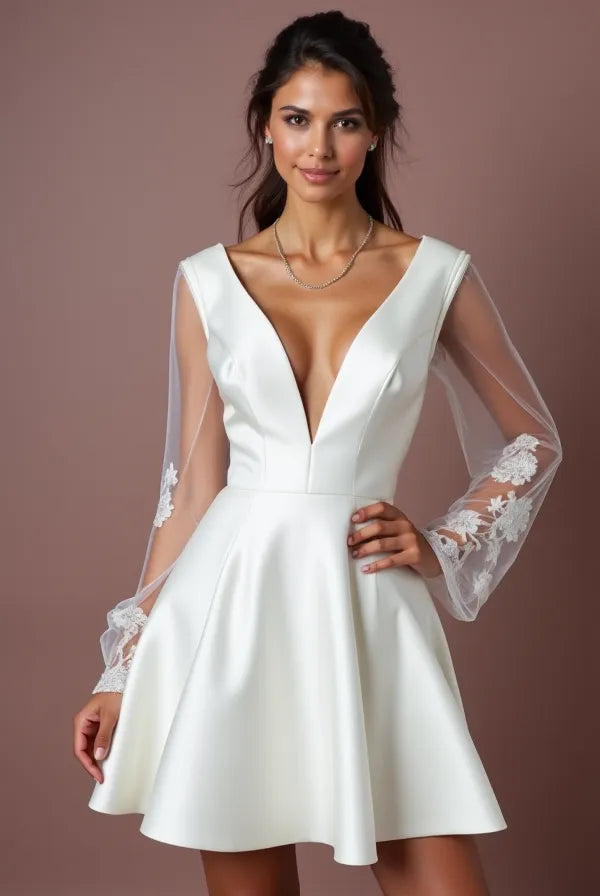 Mini Short Wedding Dress with Elegant Details for a Glamorous Look