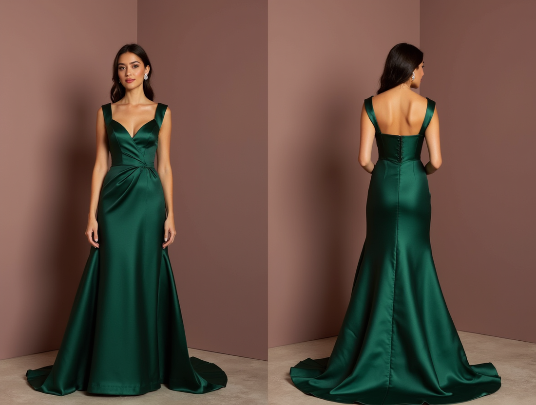 Romantic Green Evening Dress & Prom Dress with Floral Appliqués and Tulle Skirt