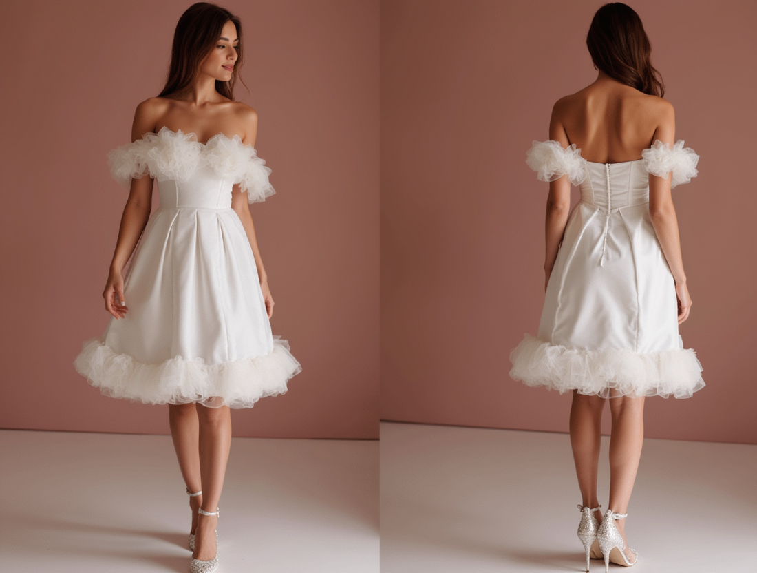 Bohemian White Mini Short Wedding Dress with a Flowing Tulle Skirt for an Ethereal Look