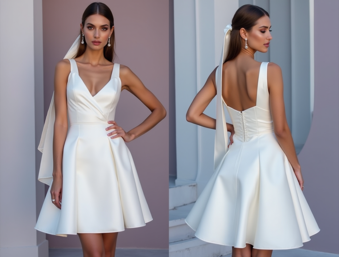 Elegant White Mini Short Wedding Dress with a Draped Neckline for a Chic and Romantic Style