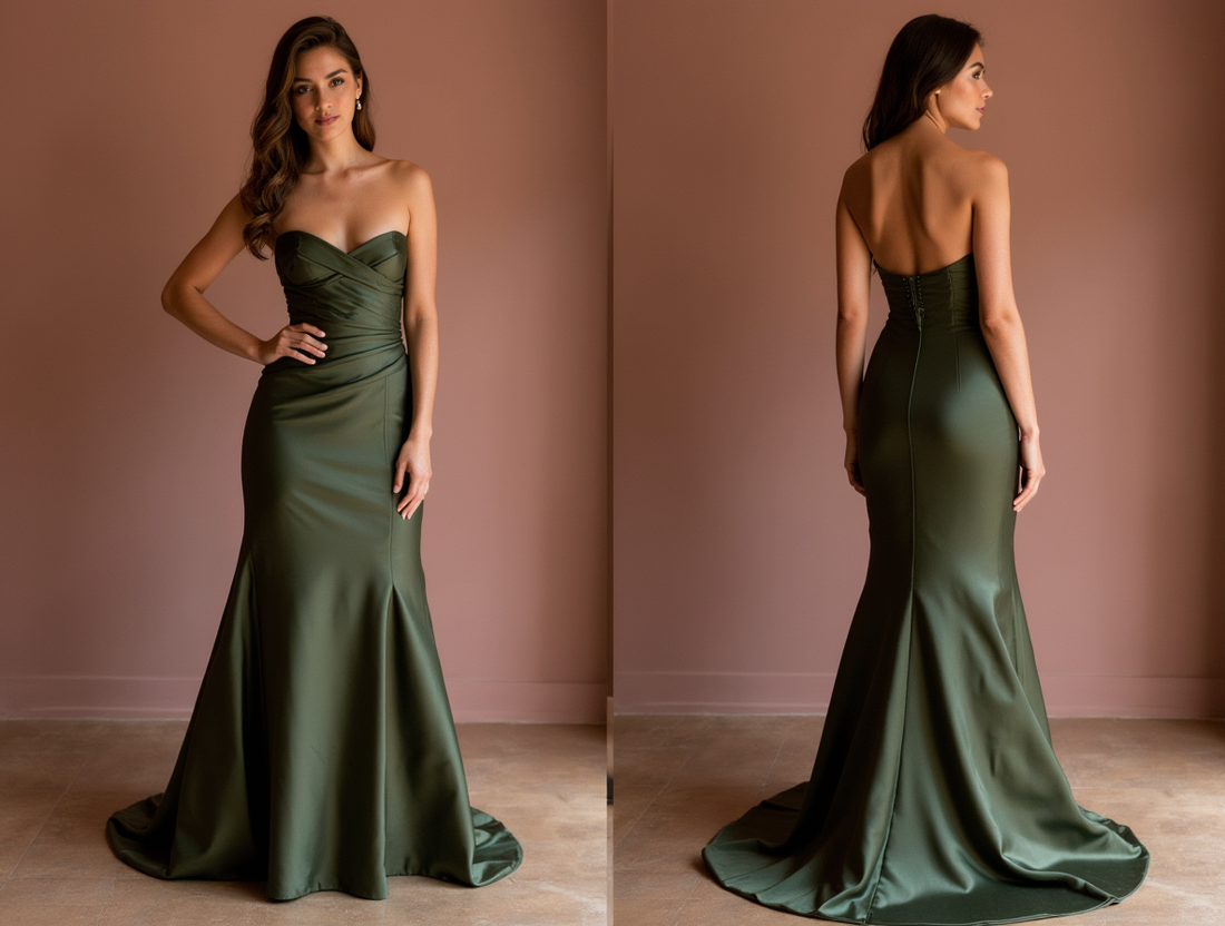 Romantic Green Evening Dress and Prom Gown with a Strapless Bodice for a Feminine Look