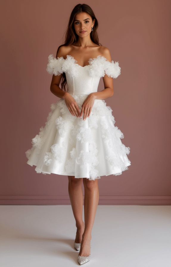 Playful White Mini Short Wedding Dress with a Slit Skirt for a Flirty and Fun Style