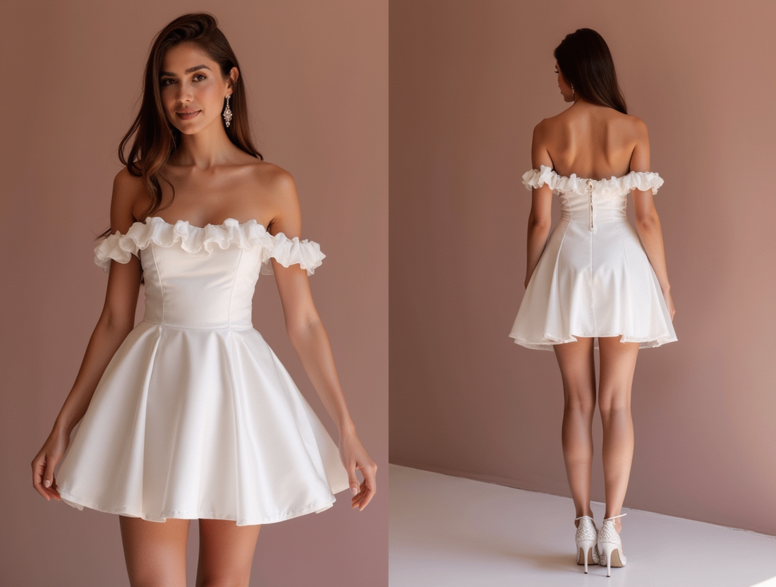 Boho White Mini Short Wedding Dress with a Relaxed Fit and Lace Trim for a Carefree Style