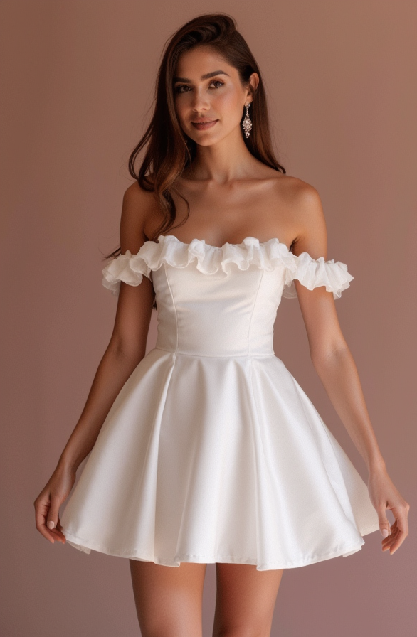 Boho White Mini Short Wedding Dress with a Relaxed Fit and Lace Trim for a Carefree Style