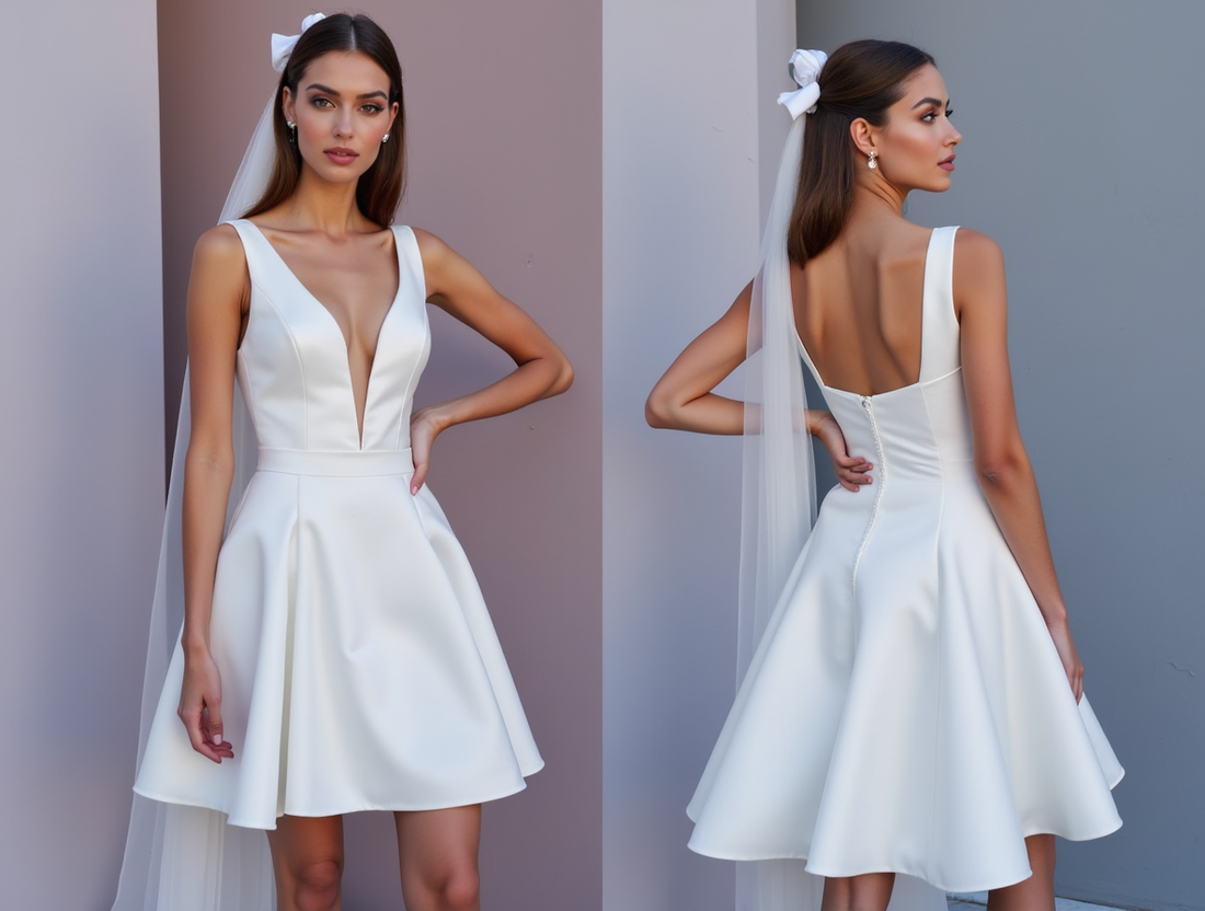 Modern White Mini Short Wedding Dress with a High Slit for a Trendy and Confident Bridal Look