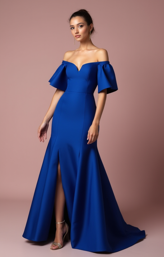 Stunning Blue Evening Dress & Prom Dress with Deep V-Neckline for a Bold Look