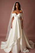 White Romantic Princess Wedding Dress with a Dramatic Ball Gown Skirt