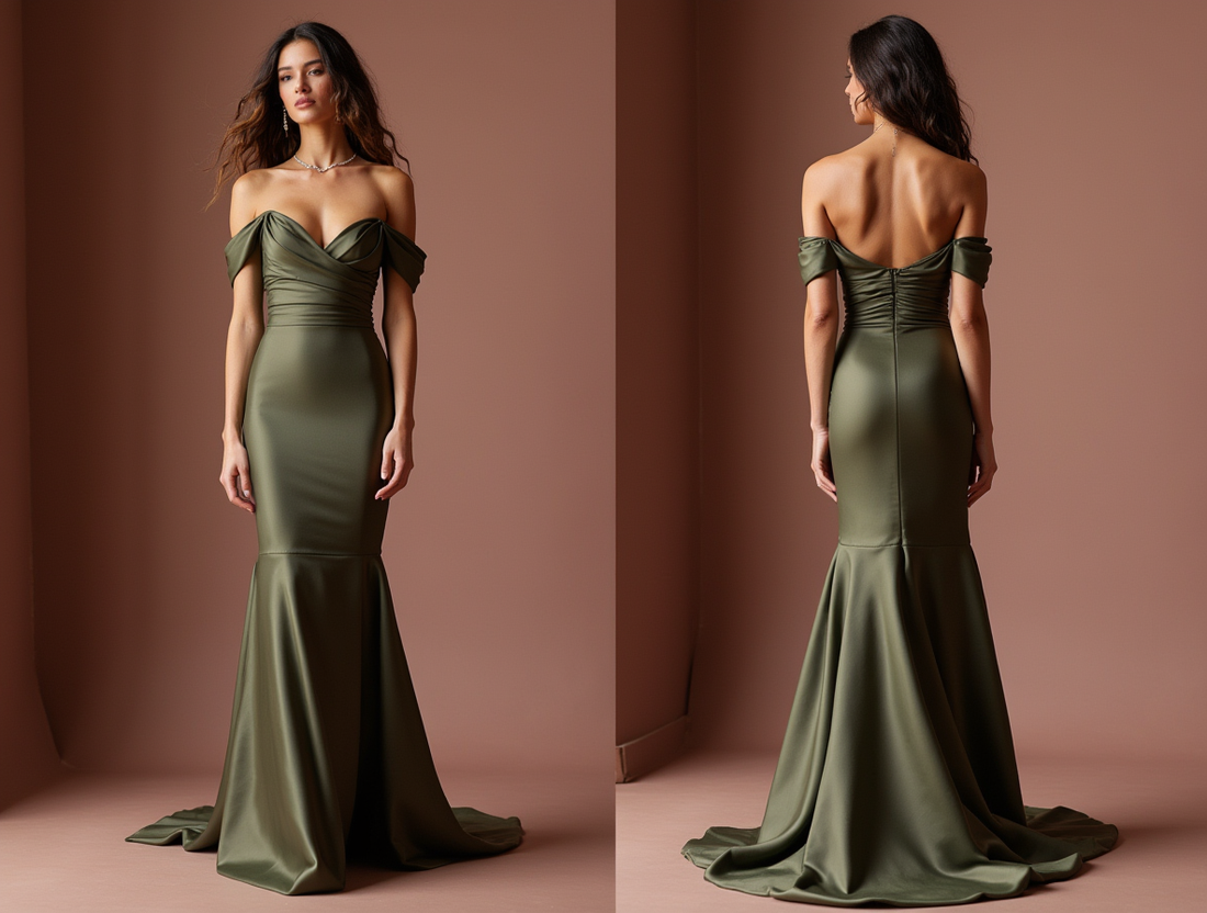 Sophisticated Green Evening Dress & Prom Gown with Satin Finish for a Luxe Feel