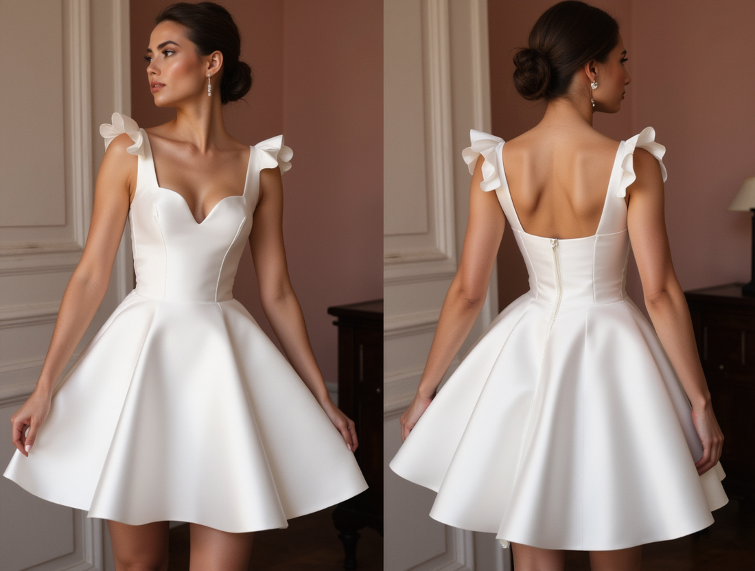 Classic White Mini Short Wedding Dress with a Bow Waist for a Feminine and Playful Look
