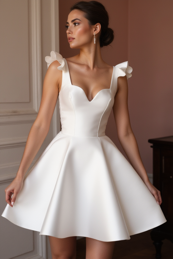 Classic White Mini Short Wedding Dress with a Bow Waist for a Feminine and Playful Look