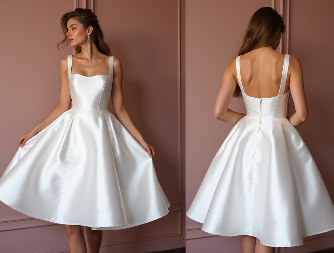 Romantic White Mini Short Wedding Dress with Polka Dot Details for a Whimsical Bridal Style