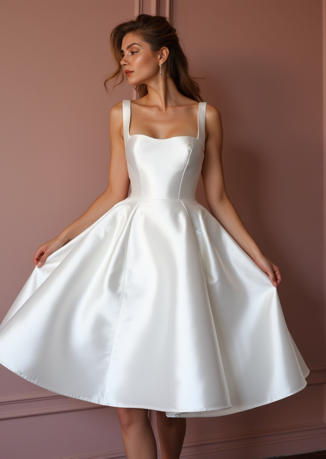 Romantic White Mini Short Wedding Dress with Polka Dot Details for a Whimsical Bridal Style