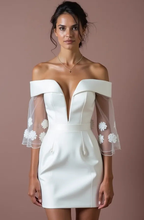 Mini Short Wedding Dress with a Classic A-Line Fit for Chic Brides