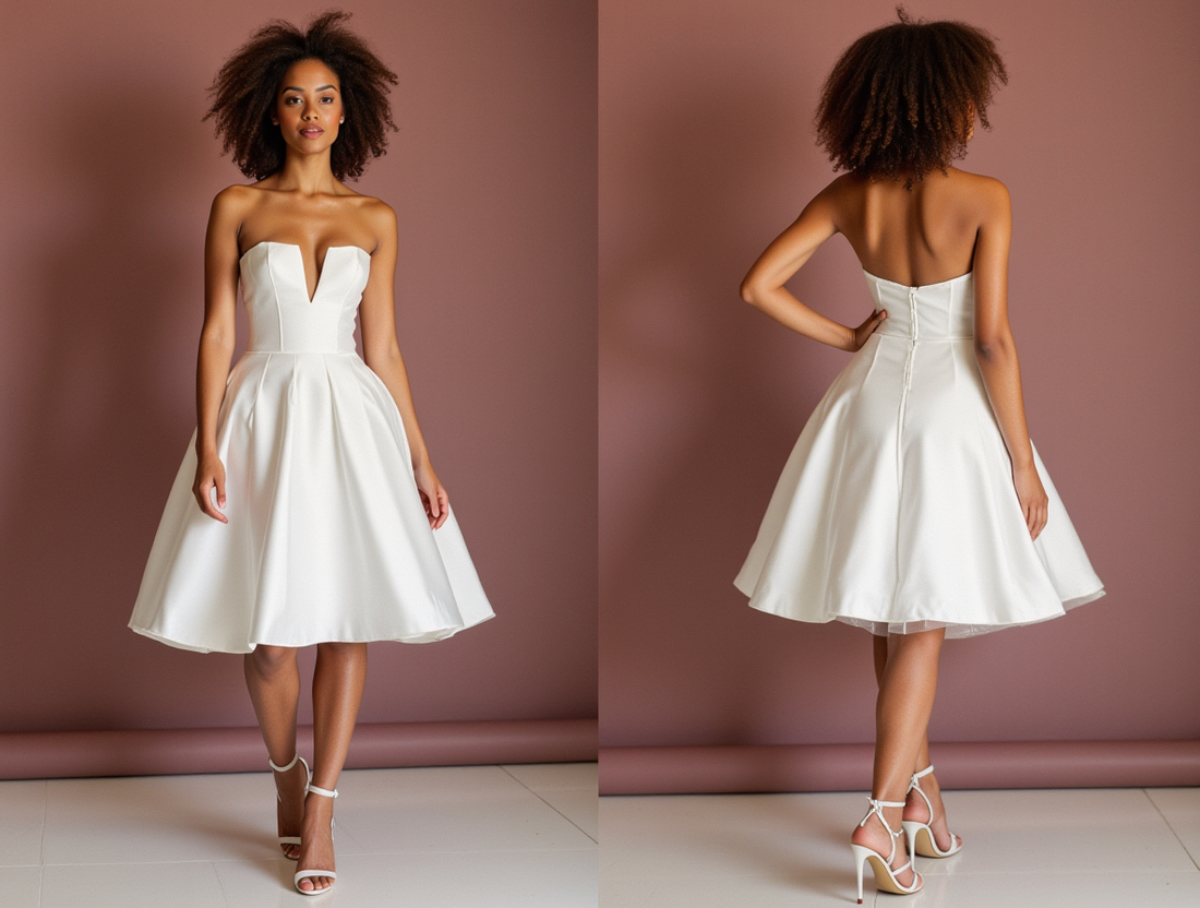 Modern White Mini Short Wedding Dress with Feathered Details for a Unique Bridal Look
