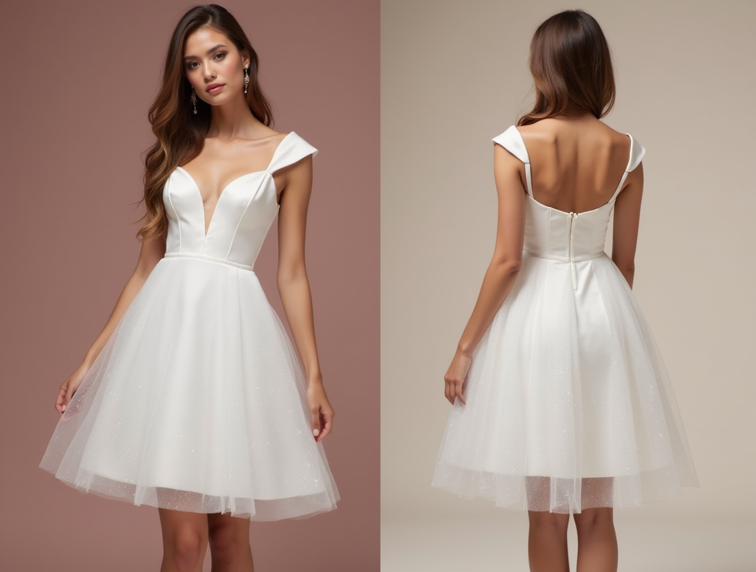 Chic White Mini Short Wedding Dress with a Pleated Skirt for an Elegant and Flattering Fit