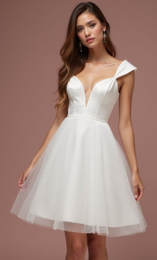 Chic White Mini Short Wedding Dress with a Pleated Skirt for an Elegant and Flattering Fit