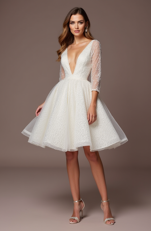 Playful White Mini Short Wedding Dress with a Square Neckline for a Vintage-Inspired Look