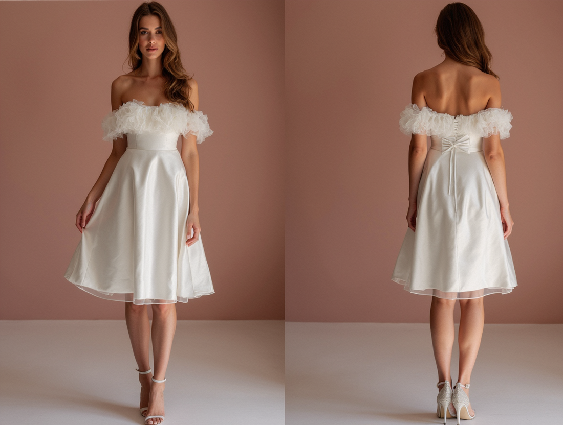 Romantic White Mini Short Wedding Dress with Sheer Sleeves for a Delicate and Feminine Touch