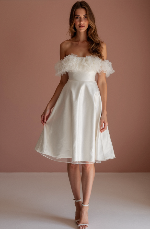 Romantic White Mini Short Wedding Dress with Sheer Sleeves for a Delicate and Feminine Touch