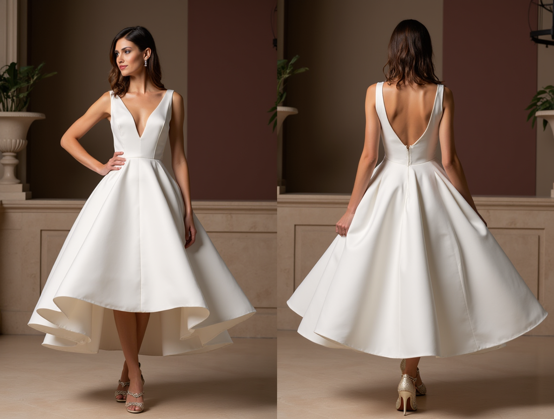 Sexy White Mini Short Wedding Dress with a Deep V-Neckline for a Bold and Confident Look