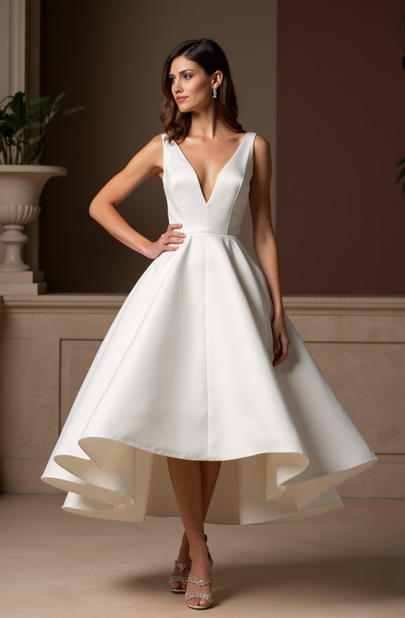 Sexy White Mini Short Wedding Dress with a Deep V-Neckline for a Bold and Confident Look