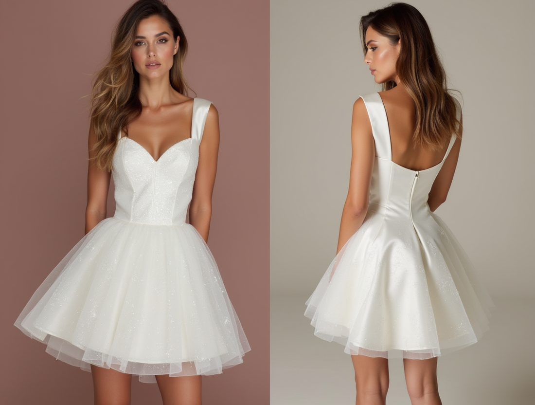 Stylish White Mini Short Wedding Dress with a Cowl Neckline for a Modern and Chic Look