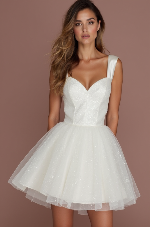 Stylish White Mini Short Wedding Dress with a Cowl Neckline for a Modern and Chic Look