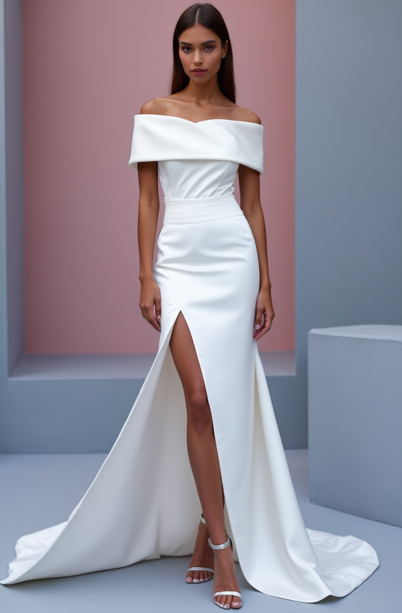 Stunning White Mermaid Wedding Dress with a Lace Bodice and Fitted Skirt