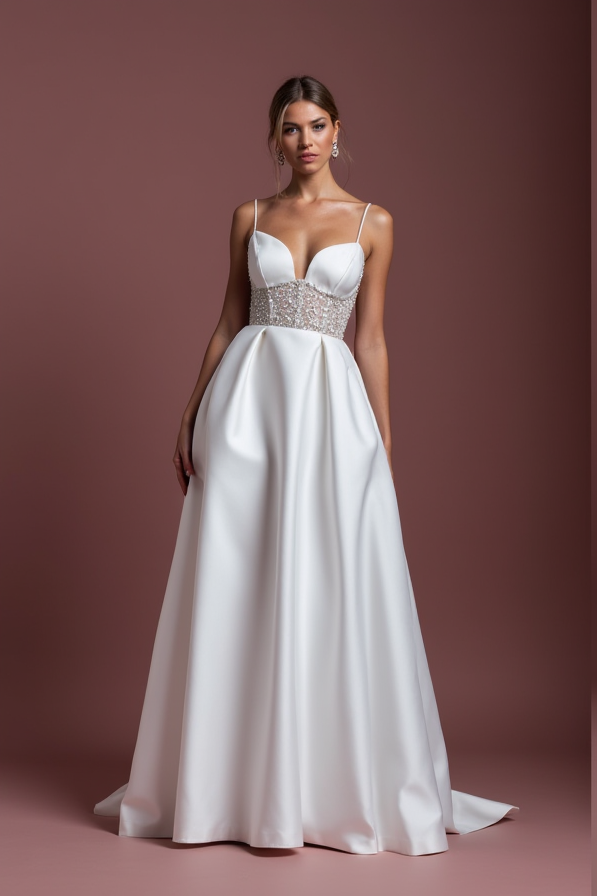 Elegant A-Line White Wedding Gown with Detachable Skirt for Versatility