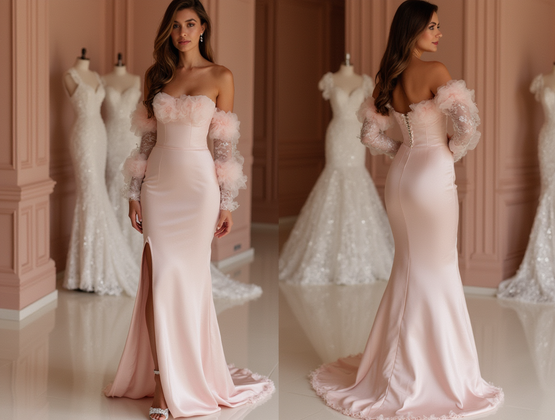 Regal Pink Evening Dress & Prom Dress with Satin Drape and Embellished Waist